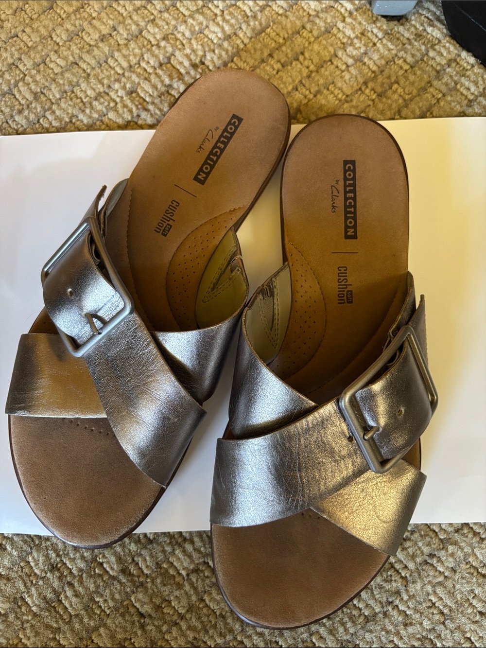 Collection by Clark Pewter Crisscross slip on Sandal